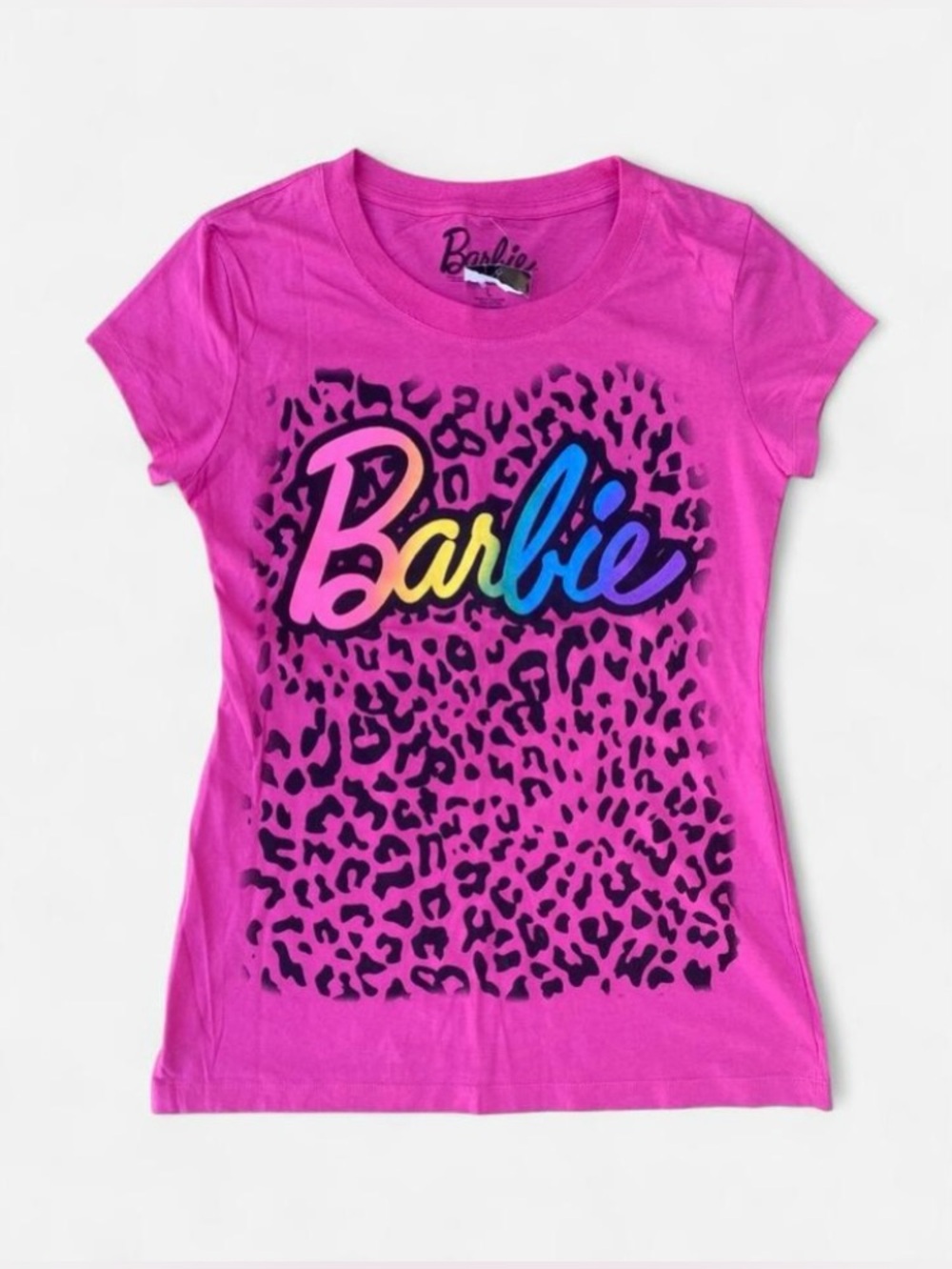 2012 Scene Core Barbie Hot Pink & Rainbow Leopard Print Baby Tee